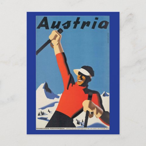 Vintage Skiing in Austria Postcard