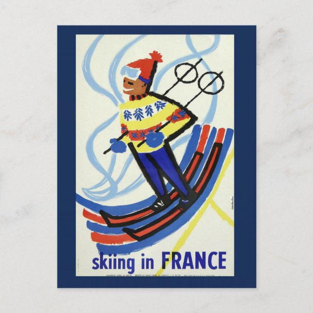 Vintage Skiing in France Travel Postcard (Front)