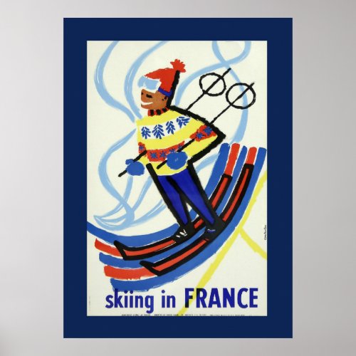 Vintage Skiing in France Travel Poster
