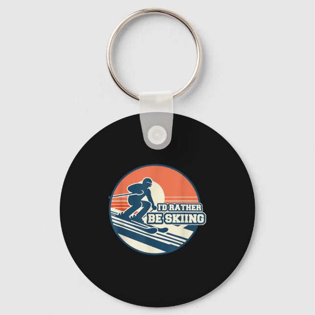 Vintage Skiing Silhouette Design With Sunset Gradi Keychain (Front)