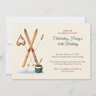 Vintage Skis Apres Ski 40th Birthday Invitation