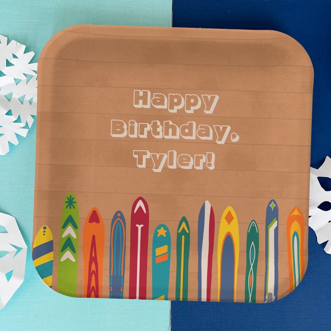 Vintage Skis Custom Message Skiers Party Paper Plates (Creator Uploaded)
