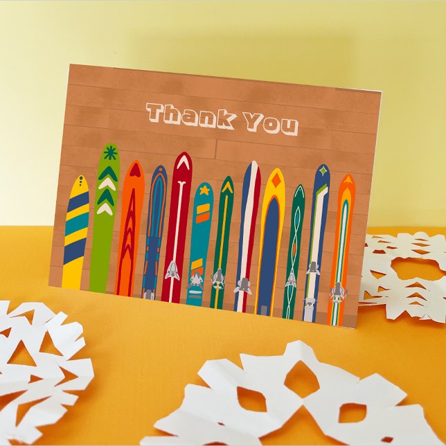 Vintage Skis Customizable Message Thank You Card (Creator Uploaded)