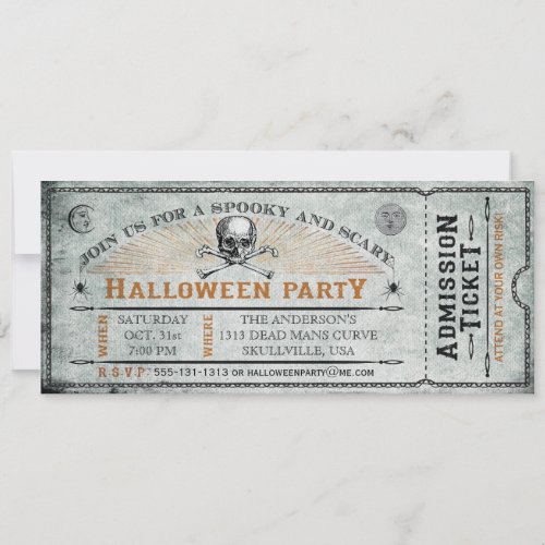 Vintage Skull and Bones Halloween Party Ticket Invitation