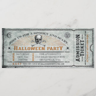 Vintage Skull and Bones Halloween Party Ticket Invitation