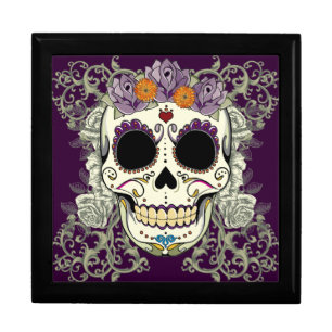 Vintage Skull and Flowers Jewelry Box