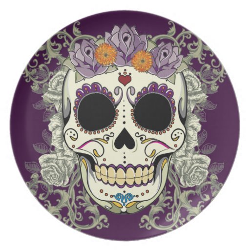 Vintage Skull and Flowers Plate | Zazzle