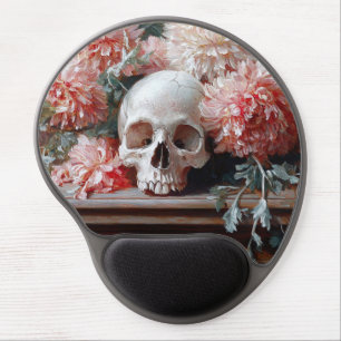 Vintage Skull and Light Pink Flowers Gel Mouse Pad