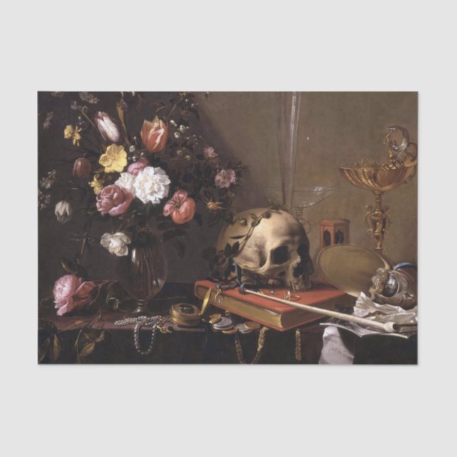 Vintage Skull and Roses Decoupage  Tissue Paper (Front)