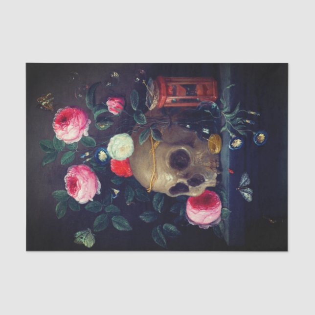 Vintage Skull and Roses Decoupage Tissue Paper (Front)