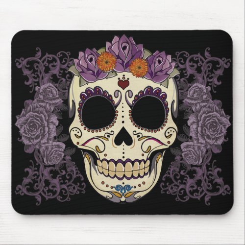 Vintage Skull and Roses Mouse Pad
