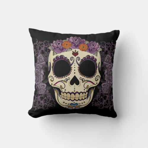 Vintage Skull and Roses Pillow