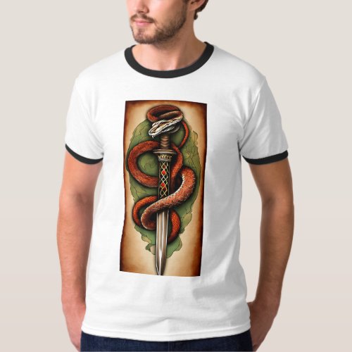 Vintage Skull and Snake Tattoo  T_Shirt
