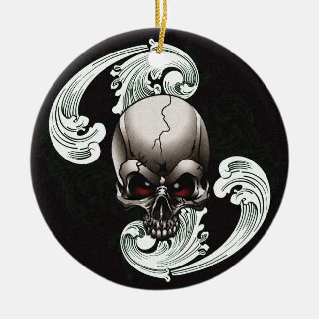 Vintage Skull Ceramic Ornament (Front)