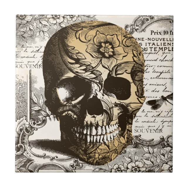 Vintage Skull Ceramic Tile (Front)