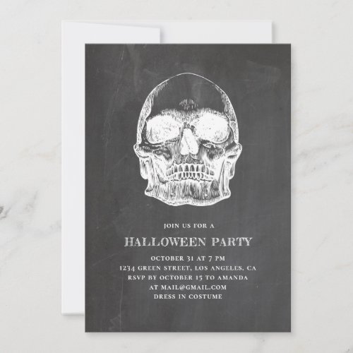 Vintage skull Chalkboard Halloween party Bones Invitation