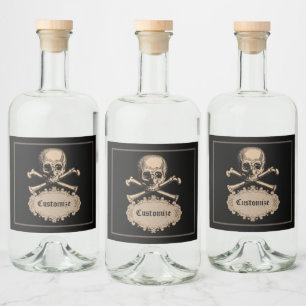 Vintage Skull & Crossbones Halloween Liquor Bottle Label