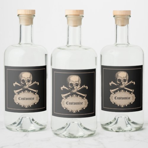 Vintage Skull  Crossbones Halloween Liquor Bottle Label