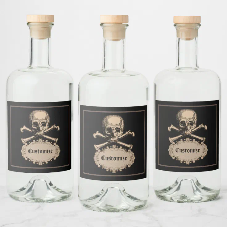 Vintage Skull & Crossbones Halloween Liquor Bottle Label | Zazzle
