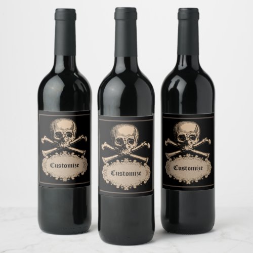 Vintage Skull  Crossbones Halloween Wine Label