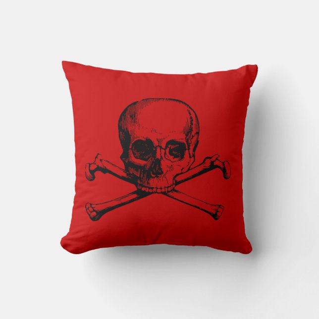 Vintage Skull & Crossbones Throw Pillow (Front)