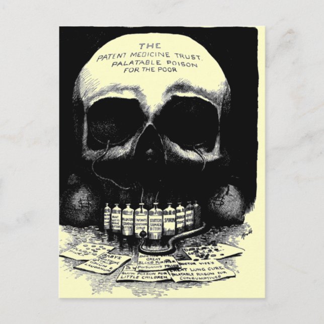 Vintage Skull Drug Ad Postcard (Front)