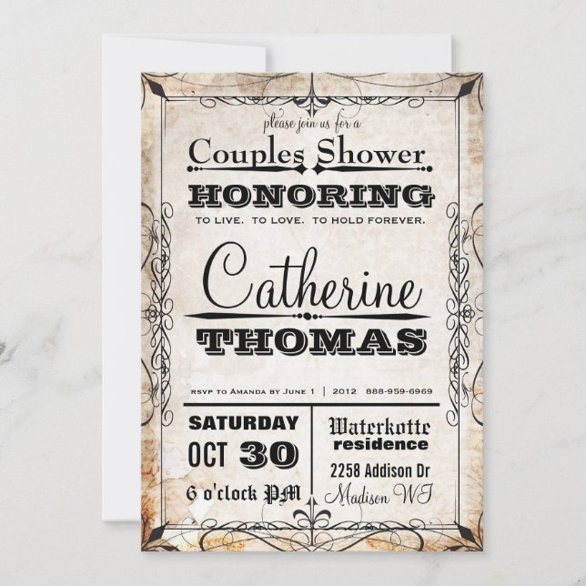 Vintage Skull & Flourishes Couples Shower Invite (Front)