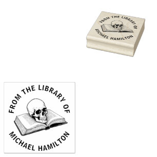 Vintage Skull From the Library of Book Custom Name Rubber Stamp