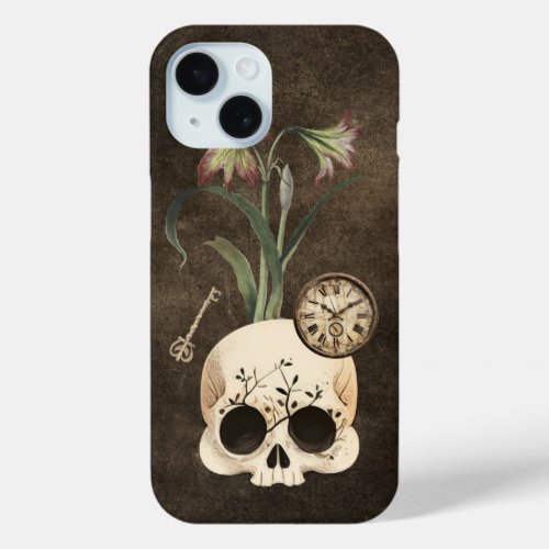 Vintage Skull Gothic Floral iPhone 15 Case