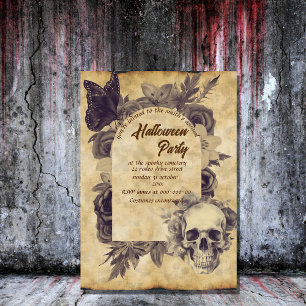 vintage skull gothic spooky halloween invitation