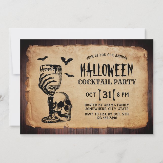 Vintage Skull Halloween Cocktail Party Invitation (Front)