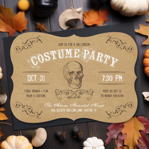 Vintage Skull Halloween Costume Party Invitation