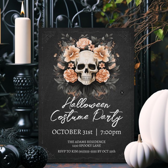 Vintage Skull Halloween Invitation (Elegant vintage style Halloween party invitations.)
