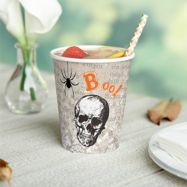 Vintage Skull Halloween Paper Cups (Insitu)
