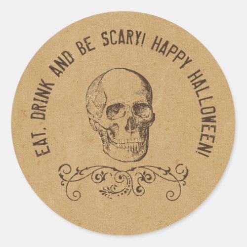 Vintage Skull Halloween Party Favor Classic Round Sticker
