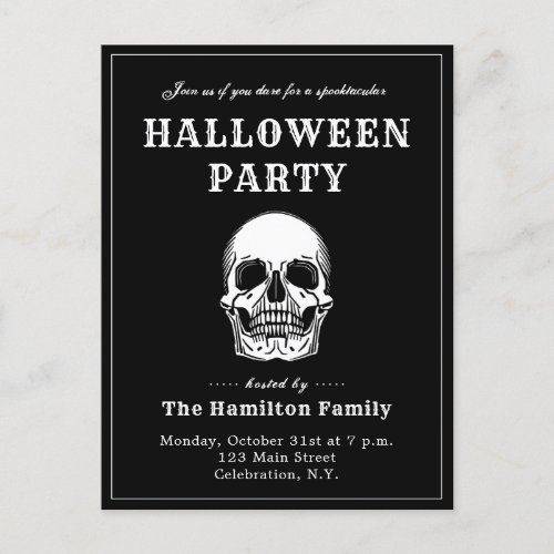 Vintage Skull Halloween Party Invitation Postcard