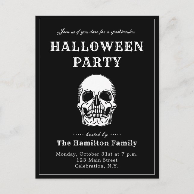 Vintage Skull Halloween Party Invitation Postcard (Front)