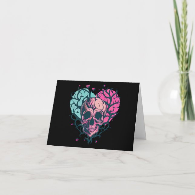 Vintage Skull Heart & Branches Card (Front)