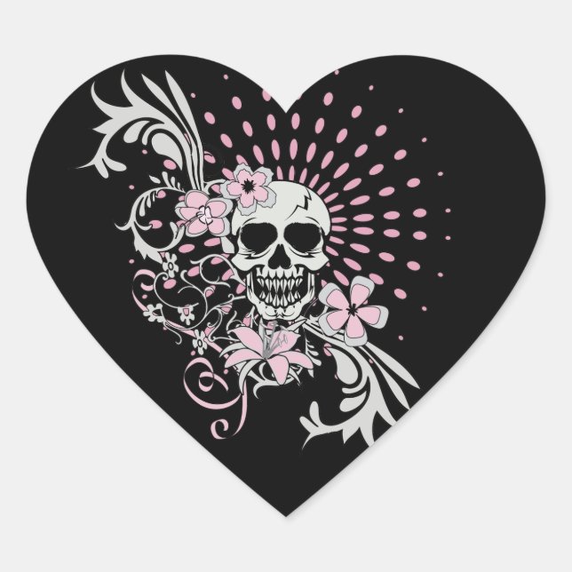 Vintage Skull Heart Sticker (Front)