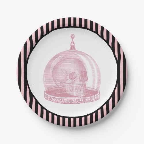 Vintage Skull in a Cloche  Halloween Apothecary Paper Plates