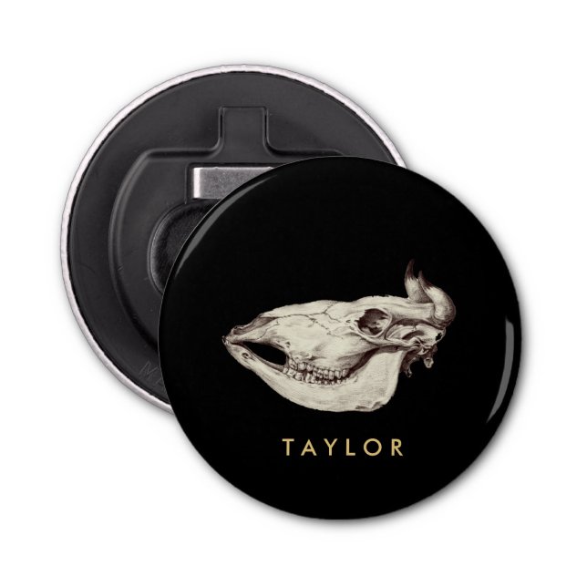 Vintage Skull of Cow Illustration Name Bottle Opener (Front)