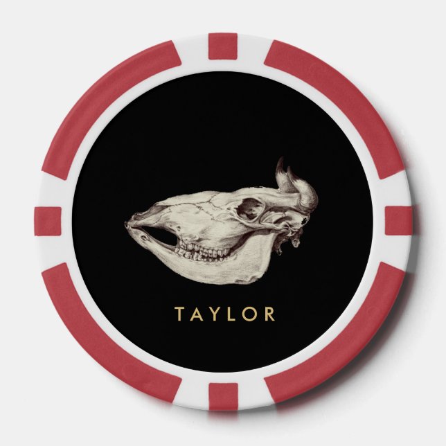 Vintage Skull of Cow Illustration Name  Poker Chips (Front)