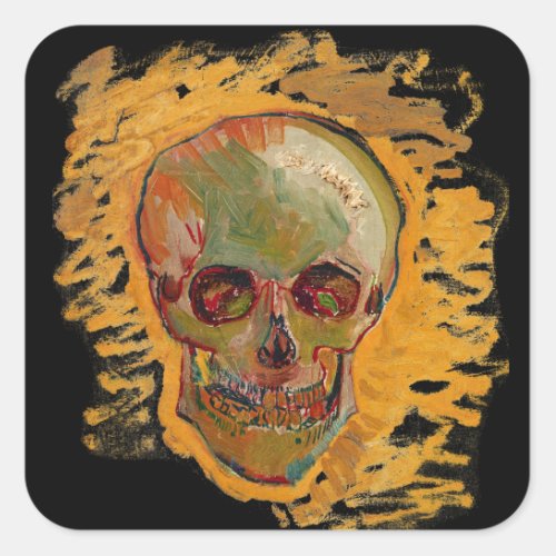 Vintage Skull Painting by Van Gogh Square Sticker