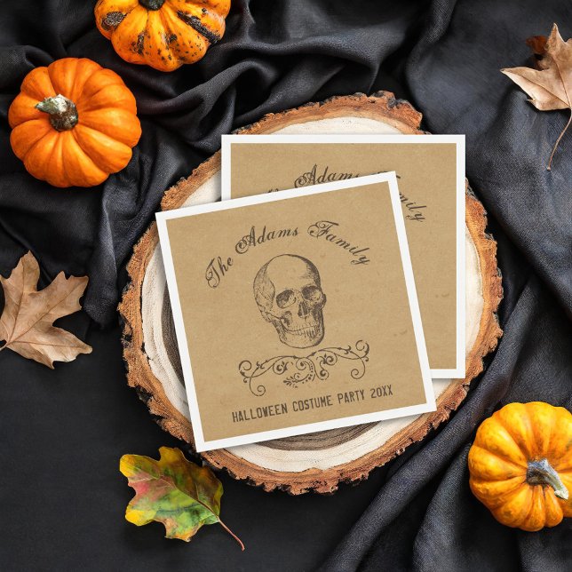 Vintage Skull Personalized Halloween Party Napkins (Creator Uploaded)