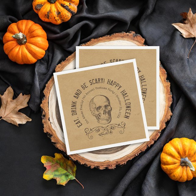 Vintage Skull Personalized Halloween Party Napkins (Creator Uploaded)