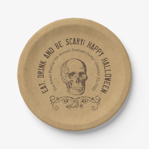 Vintage Skull Personalized Halloween Party Paper Plates