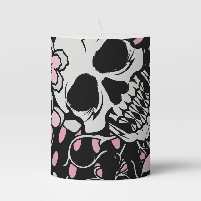 Vintage Skull Pillar Candle (Front)