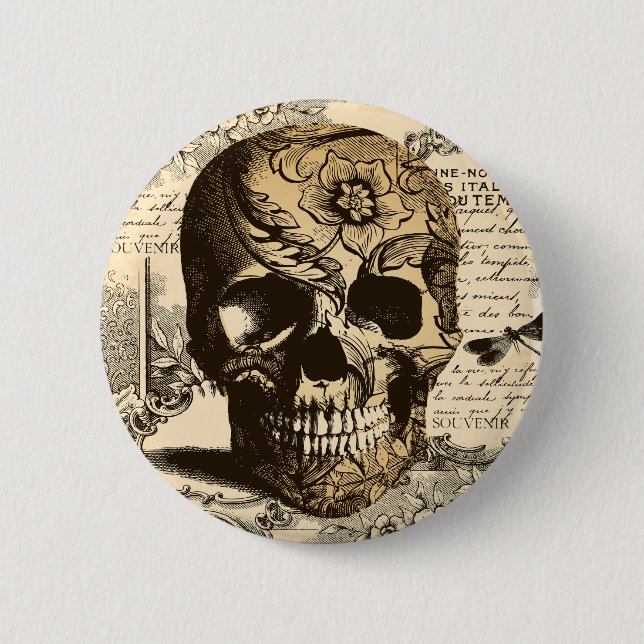 Vintage Skull Pinback Button (Front)