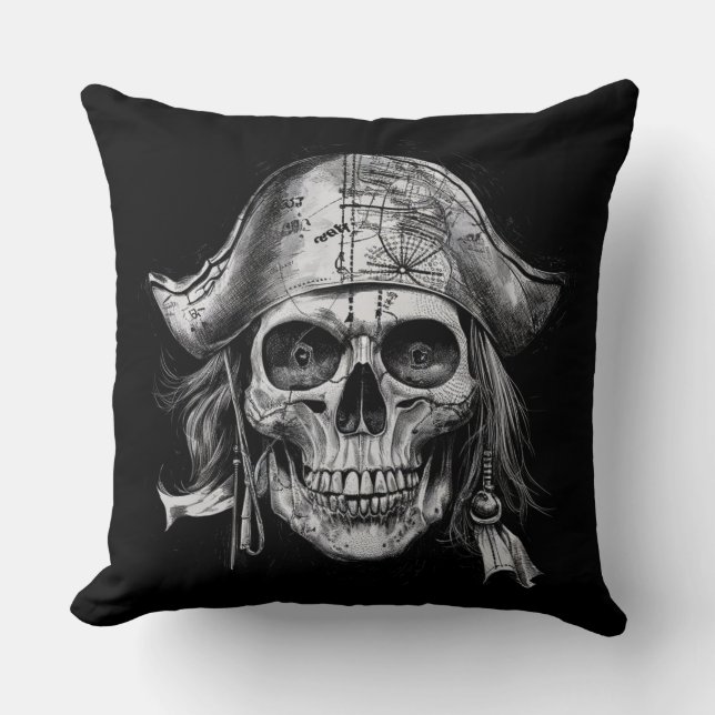 Vintage Skull Pirate Throw Pillow (Front)