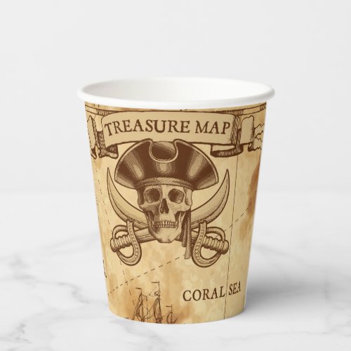 Vintage Skull Pirate Treasure Map Birthday Party Paper Cups